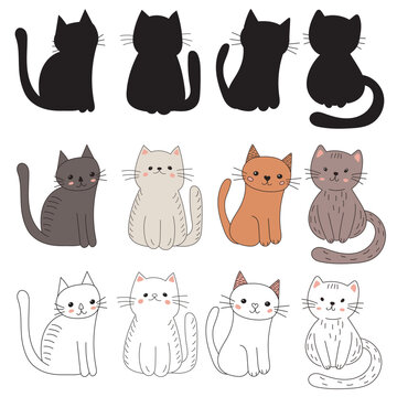 cats collection in doodle style isolated vector