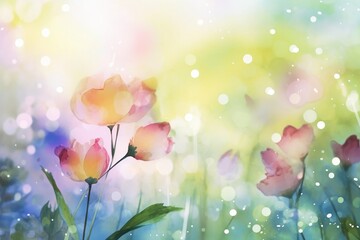 Fototapeta na wymiar floral background with bokeh, watercolor- Ai