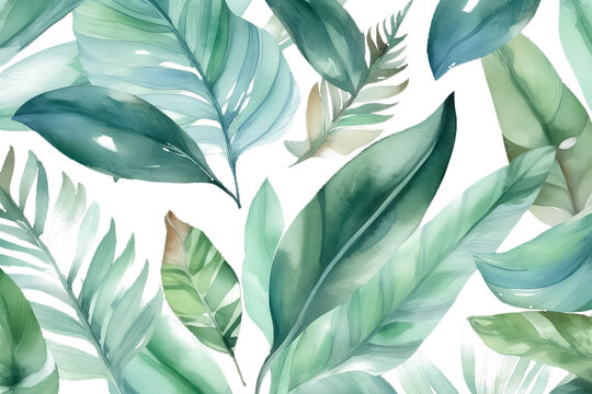 Tropical leaves pattern, green leaf monstera seamless. AI Generative AI © yurakrasil