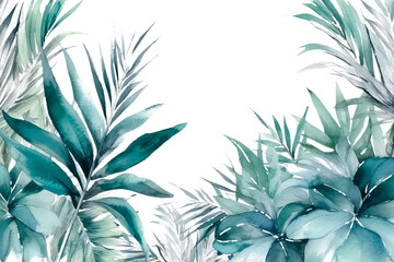 watercolor tropical leaves on white background, AI Generative AI