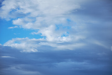 Evening background of blue sky with white clouds.Sky with clouds weather nature cloud blue.Sky with clouds