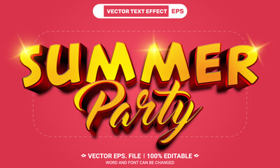 Summer party editable 3d vector text effect on a red background