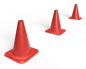 Isolated, Traffic Cones on White Background, 3D Render Illustration.
