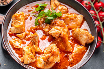 chicken meat tomato sauce spicy Chashushuli meal food snack on the table copy space food background rustic top view