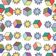 seamless multicolored psychedelic pattern with different elements in the retro hippie style of the 60s - 70s. Vector graphics.