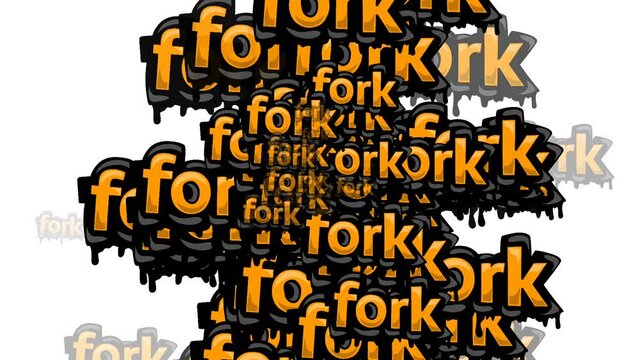 animated video scattered with the words FORK on a white background	