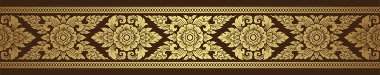 Gold thai art, buddhism temple element and background pattern decoration motifs for pillar pattern
