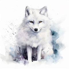 Arctic Fox watercolor paint