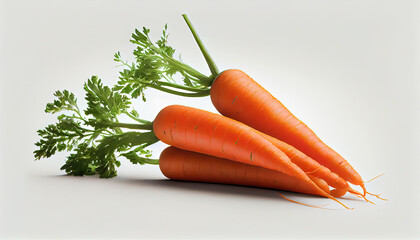 Group of Fresh Orange Carrot Bulbs with Leaves on White Background Generative AI