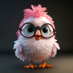 Super yellow cute smiling Chicken, wearing glasses on solid background. Generative AI