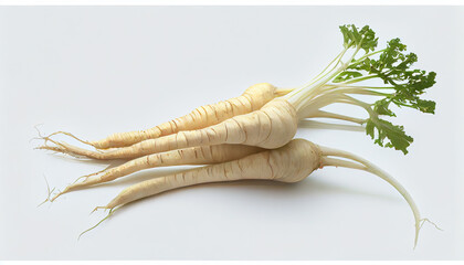 Group of Fresh Parsnip Vegetable on White Background Generative AI - obrazy, fototapety, plakaty