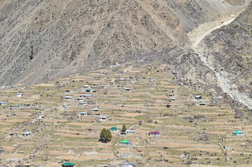 Terraced Mountain Village of Naltar Valley in Northern Pakistan