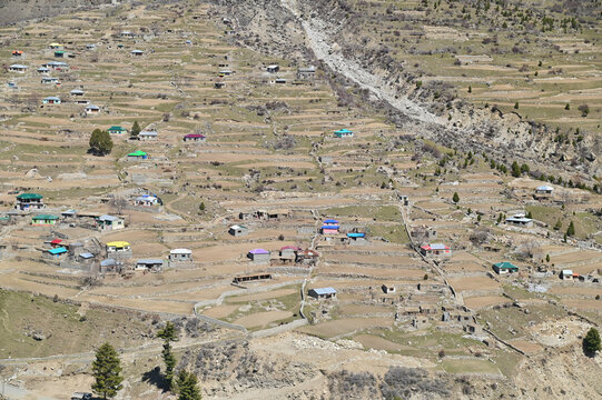Scenery of Terraced Mountain Village at Naltar Valley in Northern Pakistan