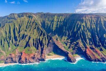 Remote Napali coast from helicopter on the north shore of the island of Kauai (USA) 