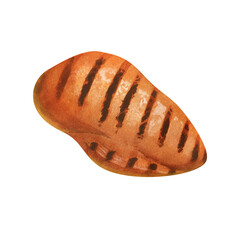 Watercolor grilled bbq meat chicken breast. Hand-drawn illustration isolated on white background. Perfect for menu cafe, restaurant, recipe book, cooking, barbecue