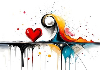 abstract colorful background with hearts and paint splashes, vector illustration - obrazy, fototapety, plakaty