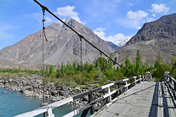 Suspension Bridge and Gupis Valley in Northern Pakistan