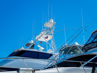 Boat displaying 2 small flags USA and Texas