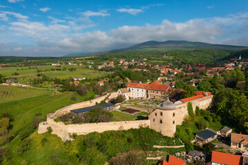 Fototapeta na wymiar Aerial view about the castle of Pecsvarad. The building is a fortified monastery founded back in 988
