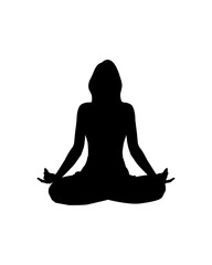 A silhouette of girl doing lotus yoga sport stretching in black color on white background for apps, cards, banners vector