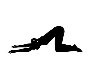 A silhouette of girl doing yoga sport stretching in black color on white background for webs, apps, cards, banners vector