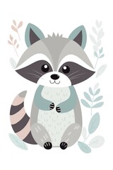 Fototapeta na wymiar Pastel Baby Raccoon Poster Child Nursery Generative AI