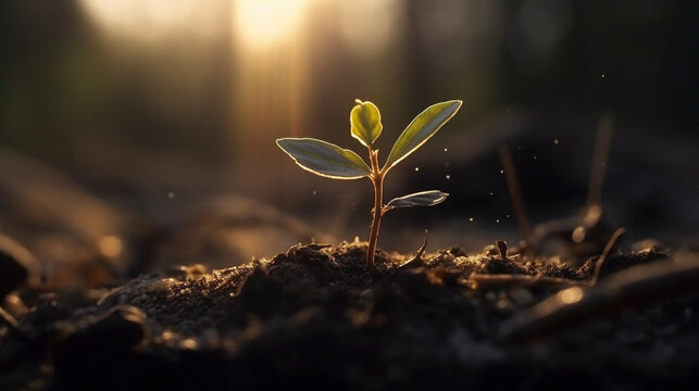 Sunlight Spotlight: Macro View of Seedling's Triumph - Generative Ai