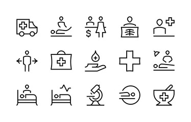 Set with lots of health care and hospital icons symbols