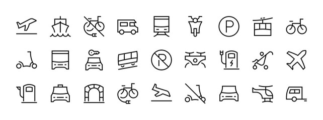 Set of Public Transportation Thin Line Icons Symbols
