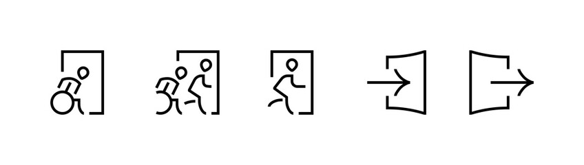 Open door line icon set. Login, logout, register, password, vip entrance, key, lock, exit minimal vector illustrations. 