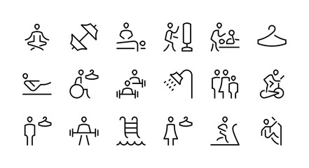 Sports action line icon symbols
