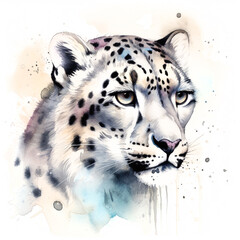 Snow Leopard watercolor paint 