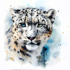 Fototapeta premium Snow Leopard watercolor paint