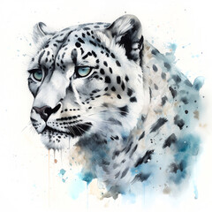 Fototapeta na wymiar Snow Leopard watercolor paint
