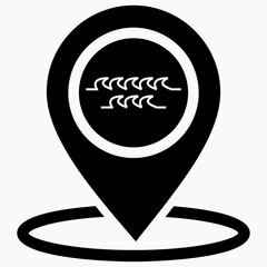 Resting-place. Sea icon. Beach icon. Beach location. Rest zone. Vector icon.