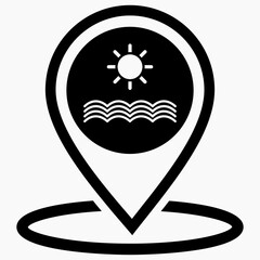 Resting-place. Sea icon. Beach icon. Beach location. Rest zone. Vector icon.