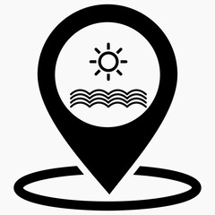 Resting-place. Sea icon. Beach icon. Beach location. Rest zone. Vector icon.