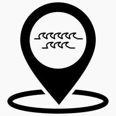 Resting-place. Sea icon. Beach icon. Beach location. Rest zone. Vector icon.