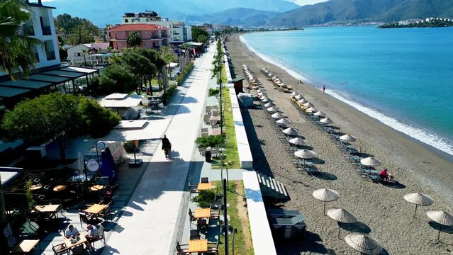 Fethiye Turkey Calis Beach early morning aerial view