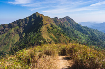 Fototapeta premium Nature trail on khao khao chang phueak mountian.Thong Pha Phum National Park's highest mountain is known as Khao Chang Phueak