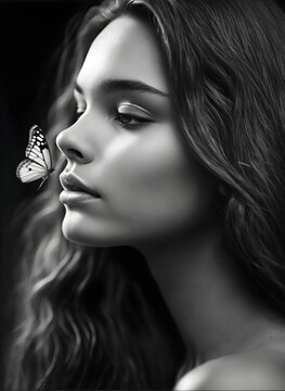 M&auml;dchen mit Schmetterling im Gesicht