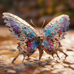 Fototapeta na wymiar A Fantastic Multicolored Butterfly, generative AI