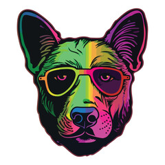Neon Dog In Glasses Flat Icon Isolated On White Background