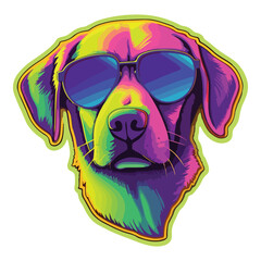 Neon Dog In Glasses Flat Icon Isolated On White Background