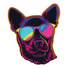 Neon Dog In Glasses Flat Icon Isolated On White Background