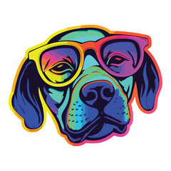 Neon Dog In Glasses Flat Icon Isolated On White Background