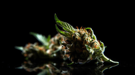 Cannabis bud strains on black background. Generative AI