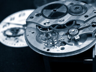 vintage watch mechamism under repair close up detail pic