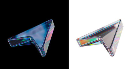 Computer point cursor made of dispersion chromatic glass isolated over black white background.