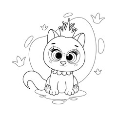 Coloring page. Cute kitten princess with a beautiful royal crown